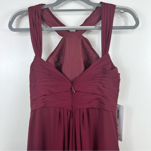 AZAZIE New Mellie Cabernet Pleated Sleeveless Halter Maxi Evening Formal Dress - Picture 8 of 12
